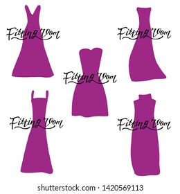 Set of fitting room  icon with rose dress. Hand drawing illustration. Clip art.- Vector.