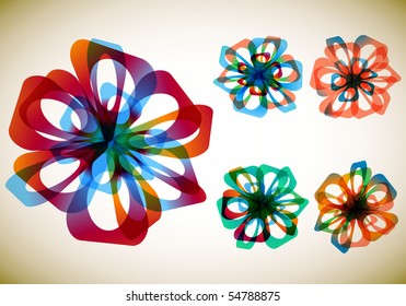 Set of five abstract flowers