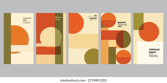 Conjunto de cinco cartazes geométricos abstratos com design moderno minimalista em tons terra