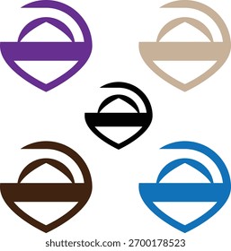 Um conjunto de cinco ícones abstratos com uma forma de cúpula sobre tigela com uma linha horizontal, organizada em um layout circular.