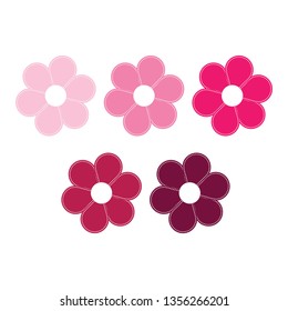 Set of five abstract isolated vector pink flowers
