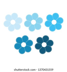 Set of five abstract isolated vector sky blue flowers