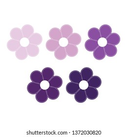 Set of five abstract isolated vector purple flowers