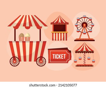set of five amusement fair items