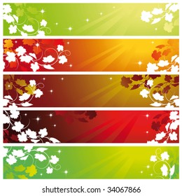 Set of five banners with vine, Clipping Mask