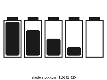 A set of five batteries with different charge indicators. Vector illustration
