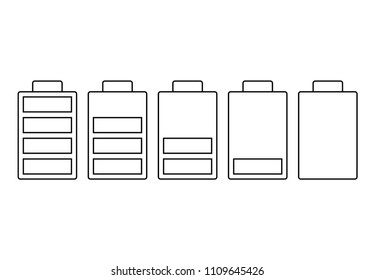A set of five batteries with different charge indicators. Vector illustration