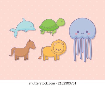 conjunto de cinco hermosos animales