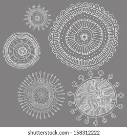 Set of five beautiful hand drawn snowflakes