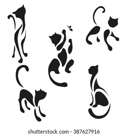 set of five black  cats 