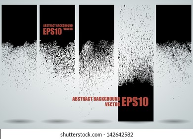 Set of five black grunge banners with splashes