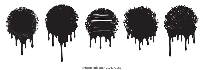 Conjunto de cinco decoraciones de color negro con goteo de pintura. Ilustración vectorial para su diseño.