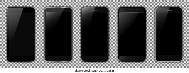 Set of five black smartphone - for stock
