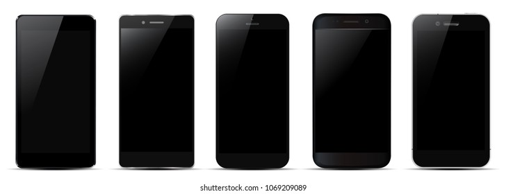 Set of five black smartphone - vector