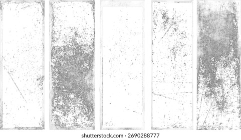 Conjunto de cinco texturas grunge preto e branco para sobreposições.