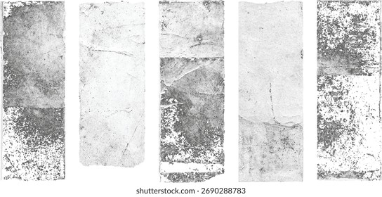 Conjunto de cinco texturas grunge en blanco y negro para superposiciones.