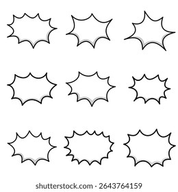 A set of five blank comic burst speech bubbles with jagged outlines and subtle shadows. vector illustration.
