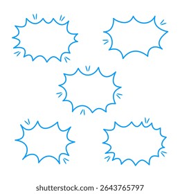Um conjunto de cinco balões de fala em branco, com contornos irregulares, sombras sutis e linhas de ênfase dinâmicas. Ideal para o diálogo de desenho animado, anúncios explosivos. ilustração vetorial.