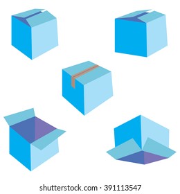 Set of five blue boxes