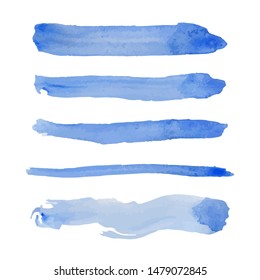 Set of Five blue colored vector paintbrush