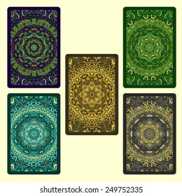 Set of  five bright playing cards. Vector illustration.