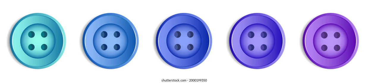 Ein Satz von fünf Knöpfen für ein Kleid, von blau bis lila. Vektorgrafik