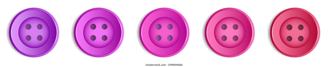 Ein Satz von fünf Knöpfen für ein Kleid, von rot bis violett. Vektorgrafik