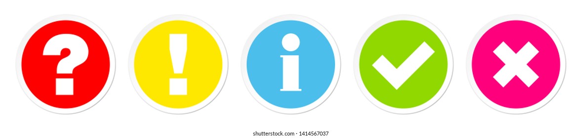 Set Of Five Buttons Question Answer Information Check Marks Color
