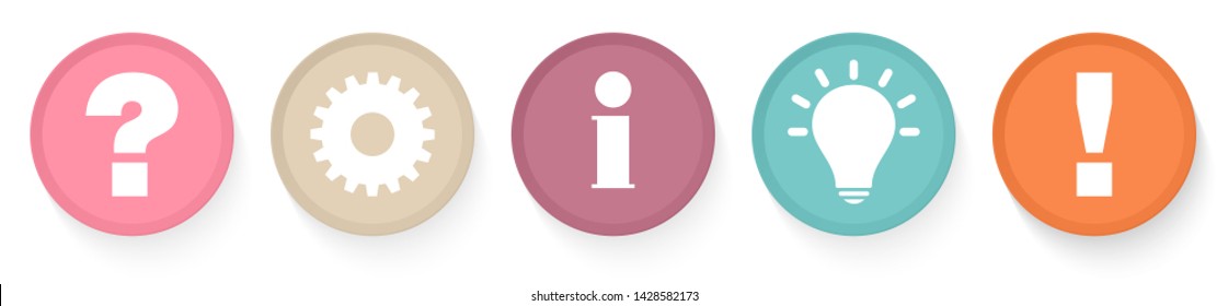 Set Of Five Buttons Question Work Information Idea And Answer Retro Colors