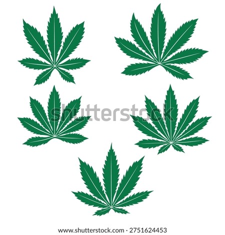 Set of five Cannabis Leaf, graphic design element related to nature, medical herbal, or therapy
