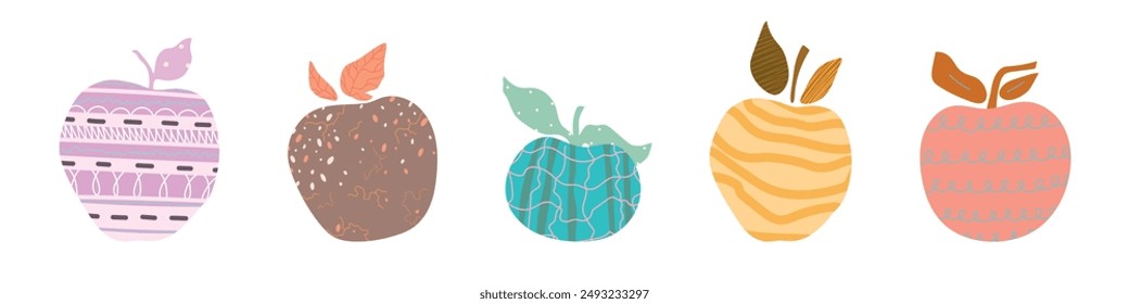 Set of five cartoon abstract apple on white background. Vetor illustration	
