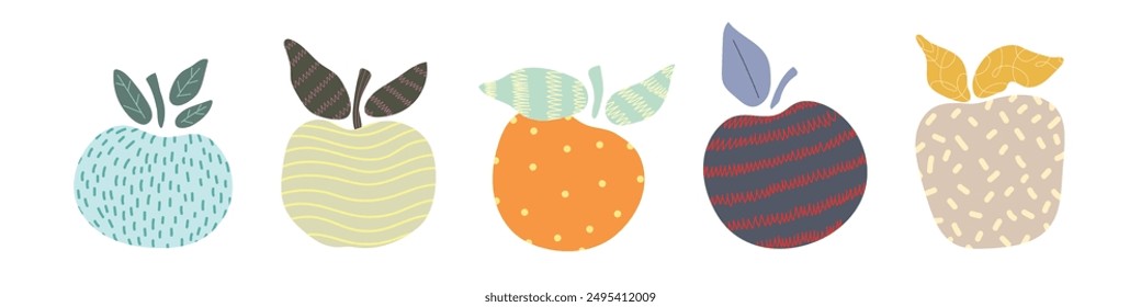 Set of five cartoon abstract apple on white background. Vetor illustration	
