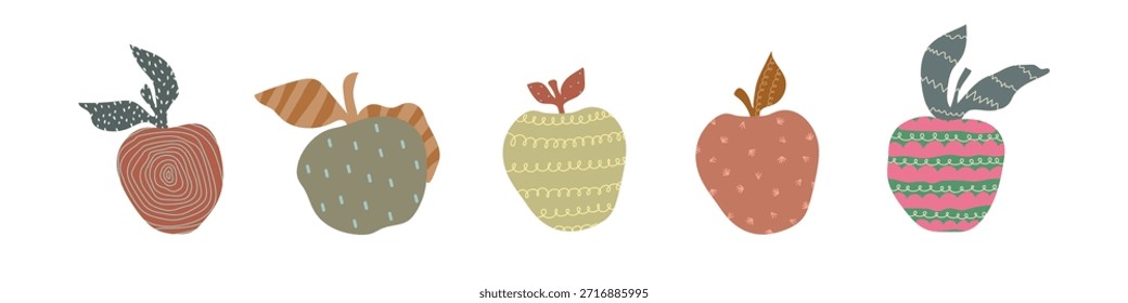 Set of five cartoon abstract apple on white background. Vetor illustration