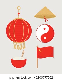 set of five chinese icons
