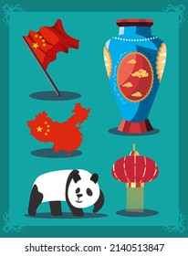 set of five chinese icons