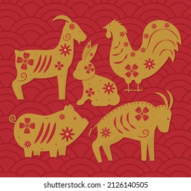 set of five chinese zodiac animals