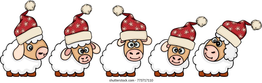 Set of five Christmas sheep

