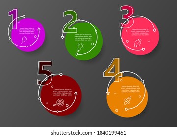 Conjunto de cinco iconos de círculo de color con número - Vector EPS 10