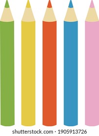 Set of five colored pencils