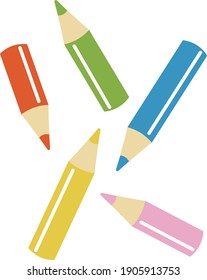 Set of five colored pencils
