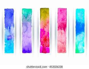 Set of five colored watercolor banners. Vector illustration.