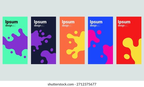 Conjunto de cinco fundos de splash líquidos abstratos coloridos para cartazes