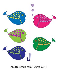 set of five colorful decorative fishes, vector illustration