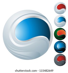 set of five colorful icons with abstract technical sphere, isolated on white