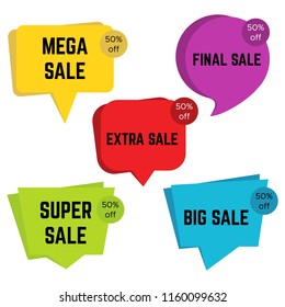 Set of five colorful sale stickers with text. Sale label template. Vector illustration
