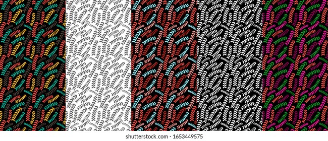 Conjunto de cinco coloridos fondos sin costura con elementos florales abstractos. Diseño de folletos