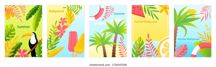 Set Five Colorful Summer Layout Design Stock Vector (Royalty Free ...