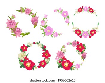 set of five colorful vector flower wreaths