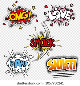 Set of five Colorful vector illustrations of comic sound effects