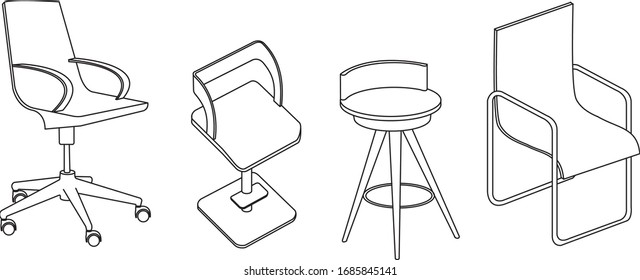 set of five common chairs ouline